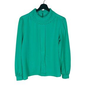 Vintage 80s Green Long Sleeve Bertha Collar Top Medium